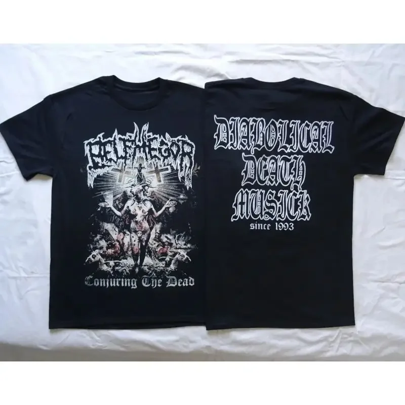 Retro Heavy Metal Band Themed Tops Belphegor Conjuring The Dead Printed T-Shirt Comfortable Oversize Streetwear Band Fans Unisex
