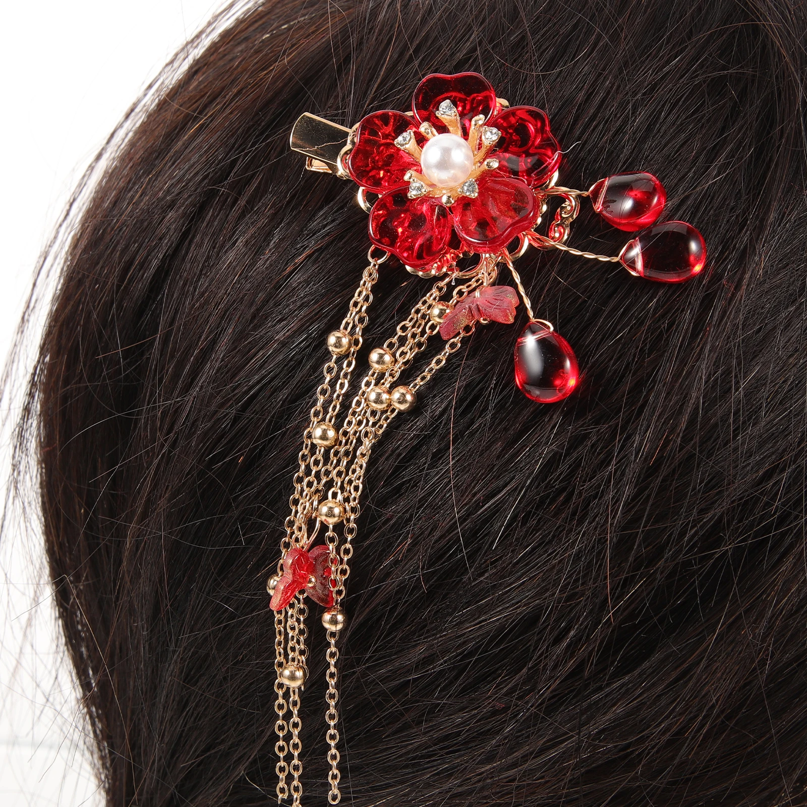 

2pcs Glazed Flower Hair Clips Tassel for Women Wedding Party Accessories Teen Girls Hair Decorations