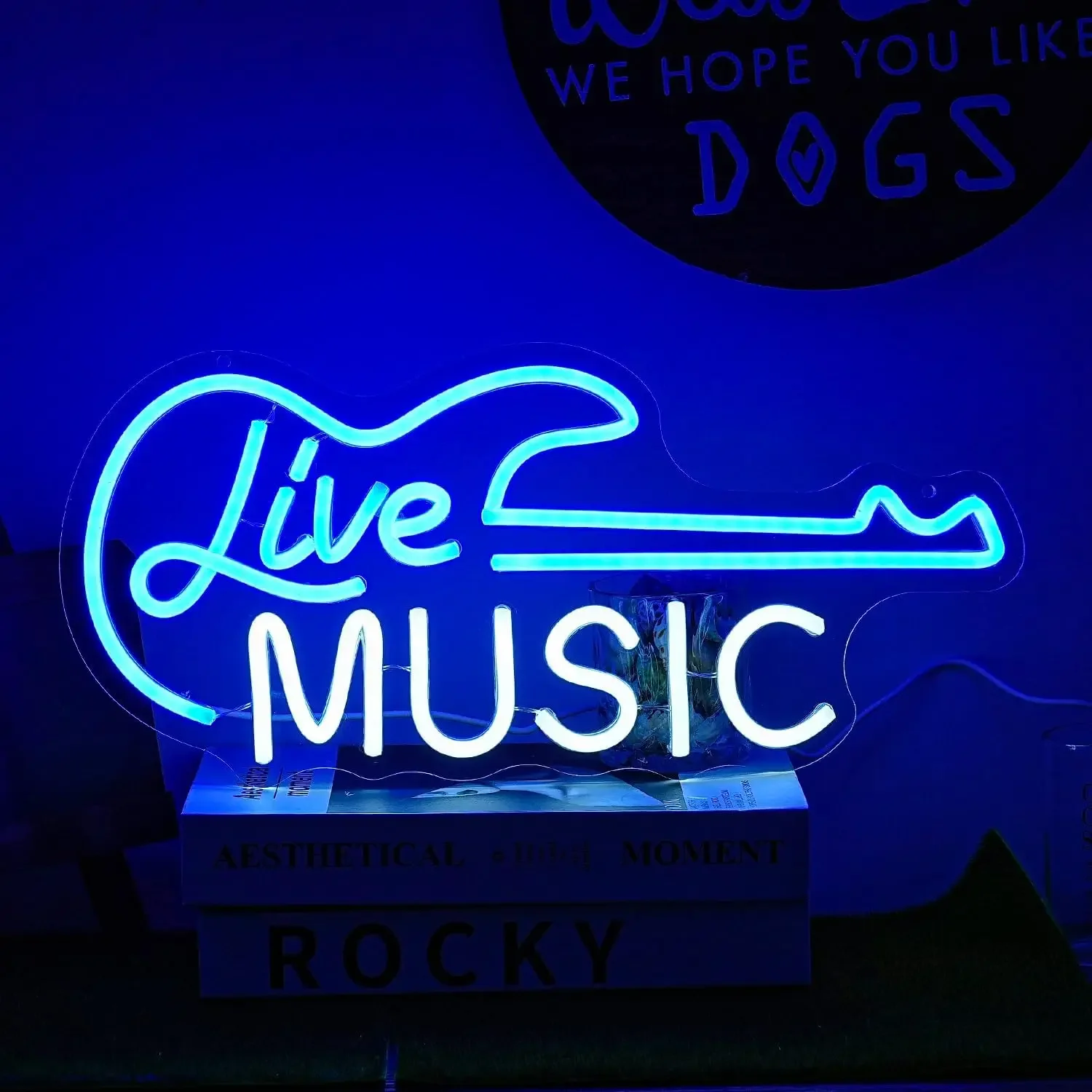 Guitar Neon Sign Blue White Live Music For Wall Decor LED Light Sign Letter Neon Light Art Decorative Light For Music Studio