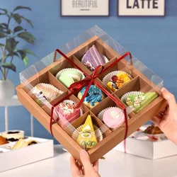 5pcs Transparent Cake Boxes Mousse Pastry Cupcake Packaging Boxes Baking Supplies Baby Shower Birthday Party Favors 7/9 Grids