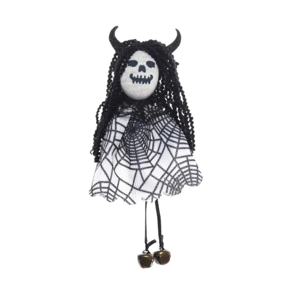 Creative Design Grimace Decoration Pendant Web Pattern with Bells Halloween Ghost Doll Ornaments Plush Material Ghost Decoration