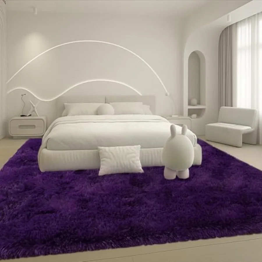 

8x10 Area Rugs for Living Room, Purple Plush Fluffy Bedroom Carpet, Non-Slip Thick Soft Indoor Rug, Modern -Friendly Home Decor