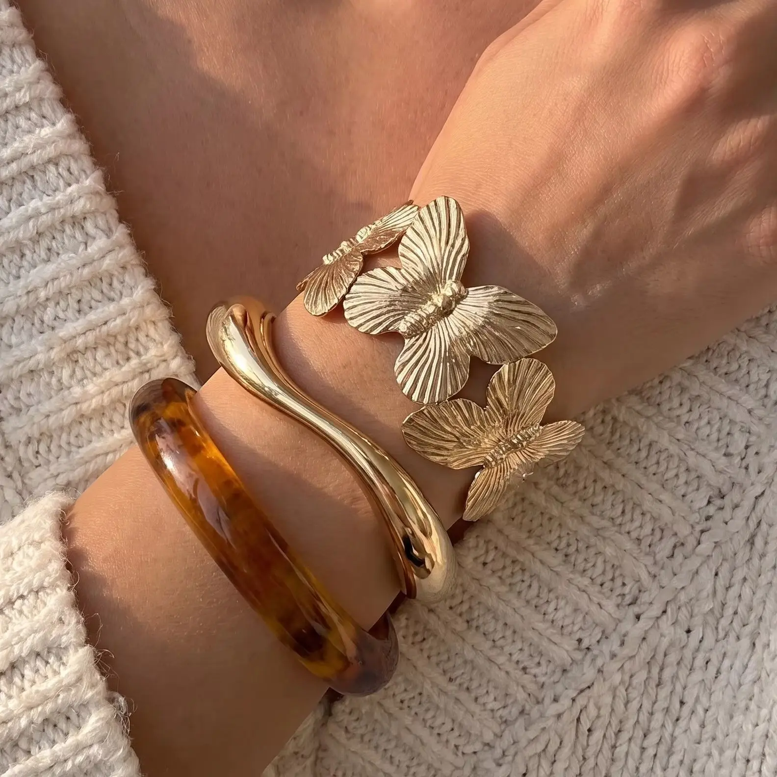 Dainty Marble Curved Butterfly Acrylic Bangle Set for Women Stackable Flower Twisted Open Cuff Bangle Party Jewelry Gift
