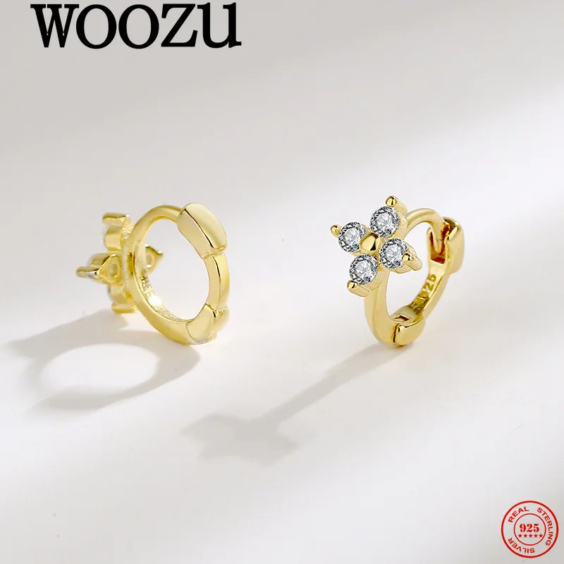 

WOOZU 925 Sterling Silver Small Flower Four-leaf Clover Zircon Earrings for Women Fashion Lovely Sweet Daily Jewelry Girls Gifts