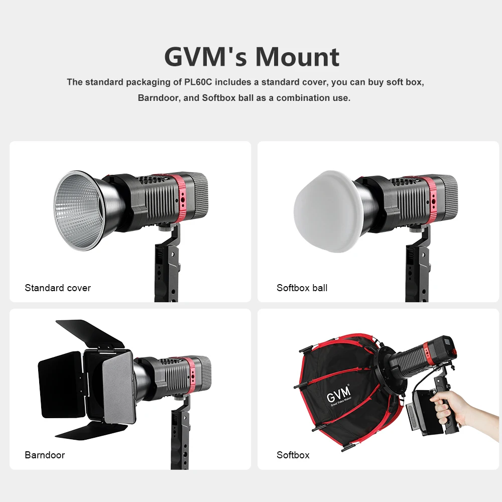 GVM PL60C 60W RGB Handheld Led Video Light for Recording COB Studio Lights Portable Outdoor Photography Lighting with 2 Battery