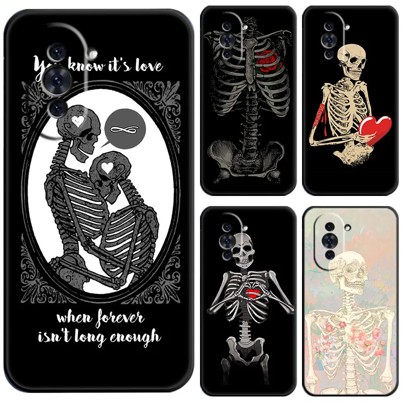 Red love Skeleton diagram Case For Huawei Honor 80 70 50 NOVA 10 9 SE 8 8i Y60 Y61 Y70 Y90 5T Mate 20 Lite Pro Plus Black Soft