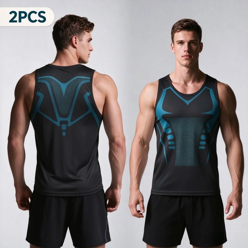 2PCS Men's Workout Tank Top Soft Breathable Quick Dry Sleeveless Gym Shirt Athletic Muscle Vest For Running Fitness Training