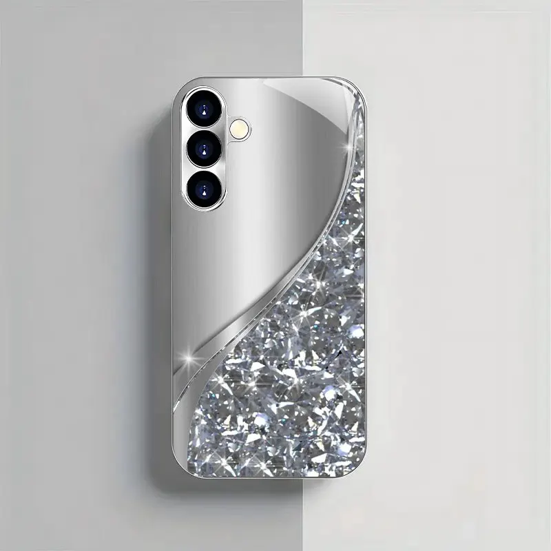 Simple Design Flash Artistic Electroplated Silver Tempered Glass New Model Phone Case for Samsung Galaxy S25/S24/S23/S22/S21/S20