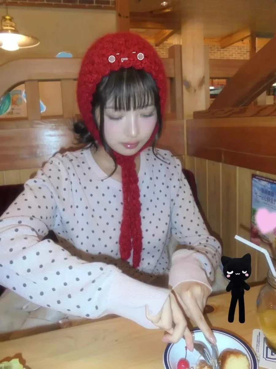 

Sweet Girl Versatile Autumn Winter Polka Dot Pattern Knitted Cardigan Coat Round Neck Single Breasted Simple Slimming Tops