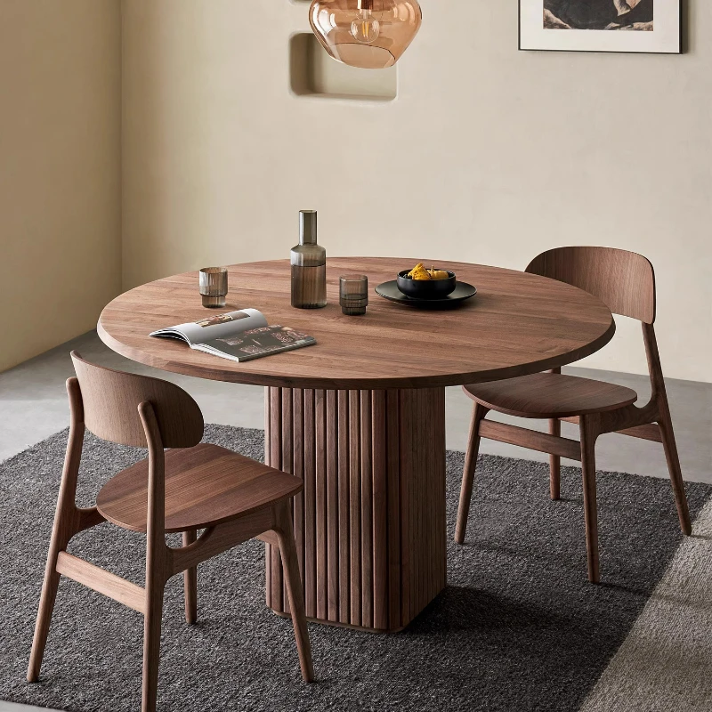 Walnut Round Dining Table and Chairs Minimalist Doric Dining Table