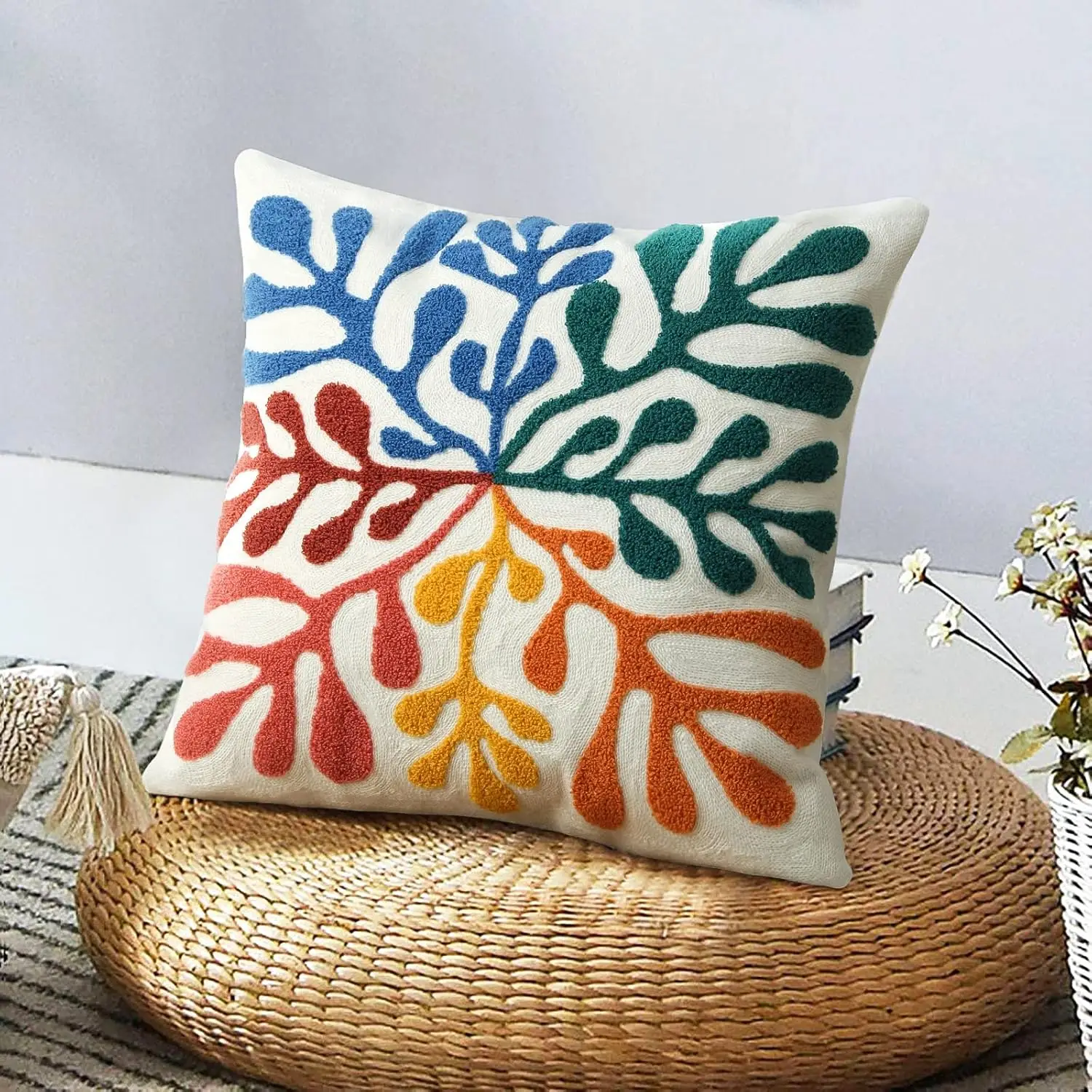 Stylish Botanical Leaf Print Cushion Cover Pillowcase Polyester Throw Pillow for Sofa Bed Boho Living Room Home Decor Accessorie