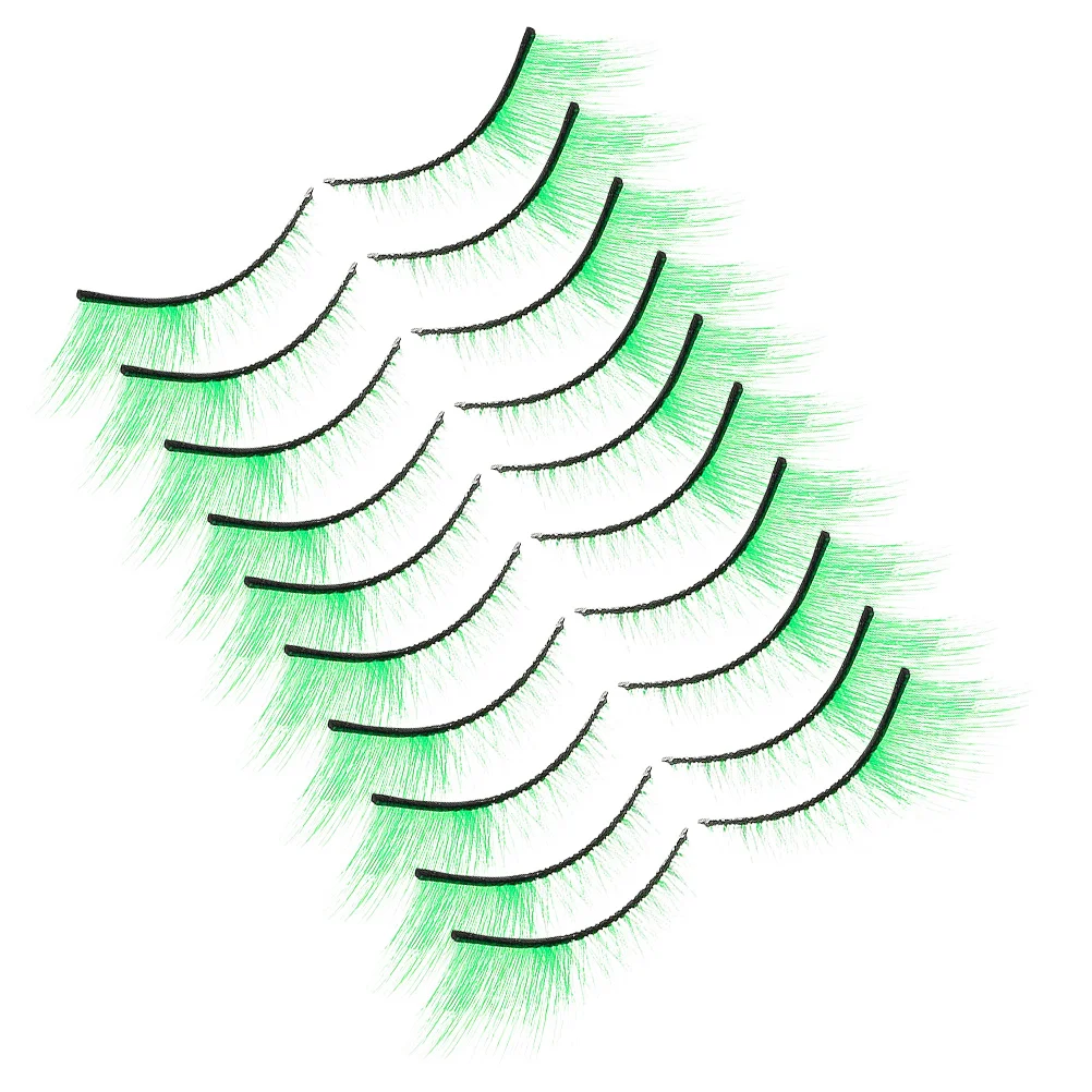 

10Pairs Green False Eyelashes Dramatic Stage Makeup Exaggerated Wispy Strip Lashes St Patricks Day Festive Cosplay Eye Lashes