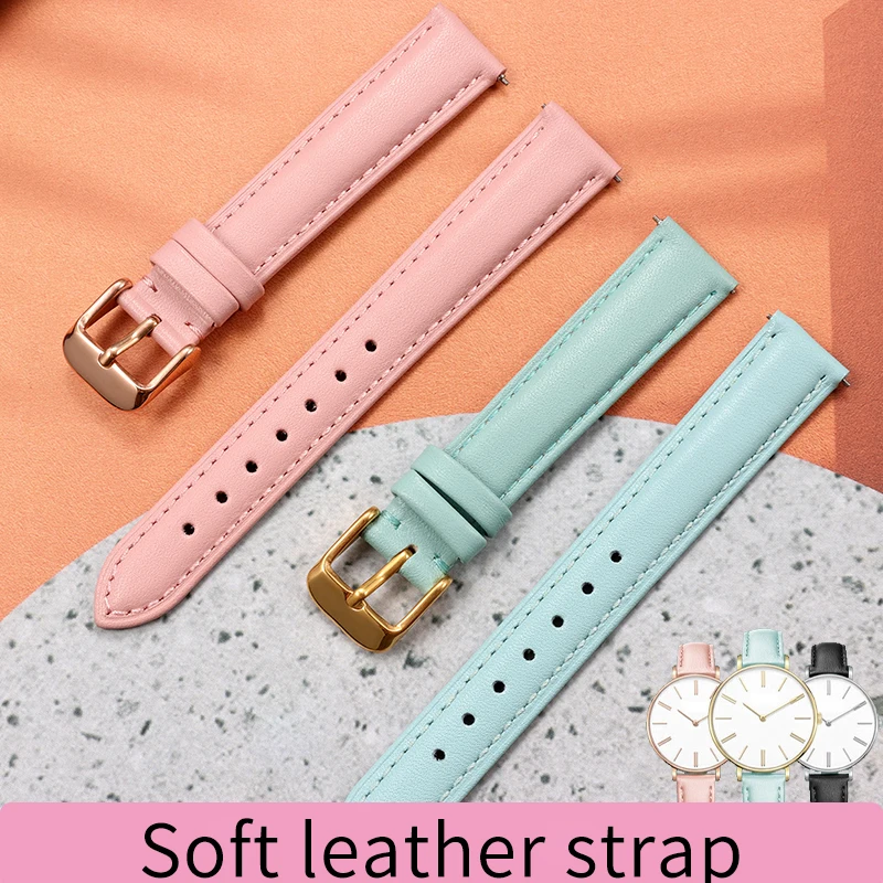 Color quick release leather strap for fossil FIYTA Tissot Plain leather bracelet Folli Citizen 12mm 14mm18mm20mmWomen's wristban