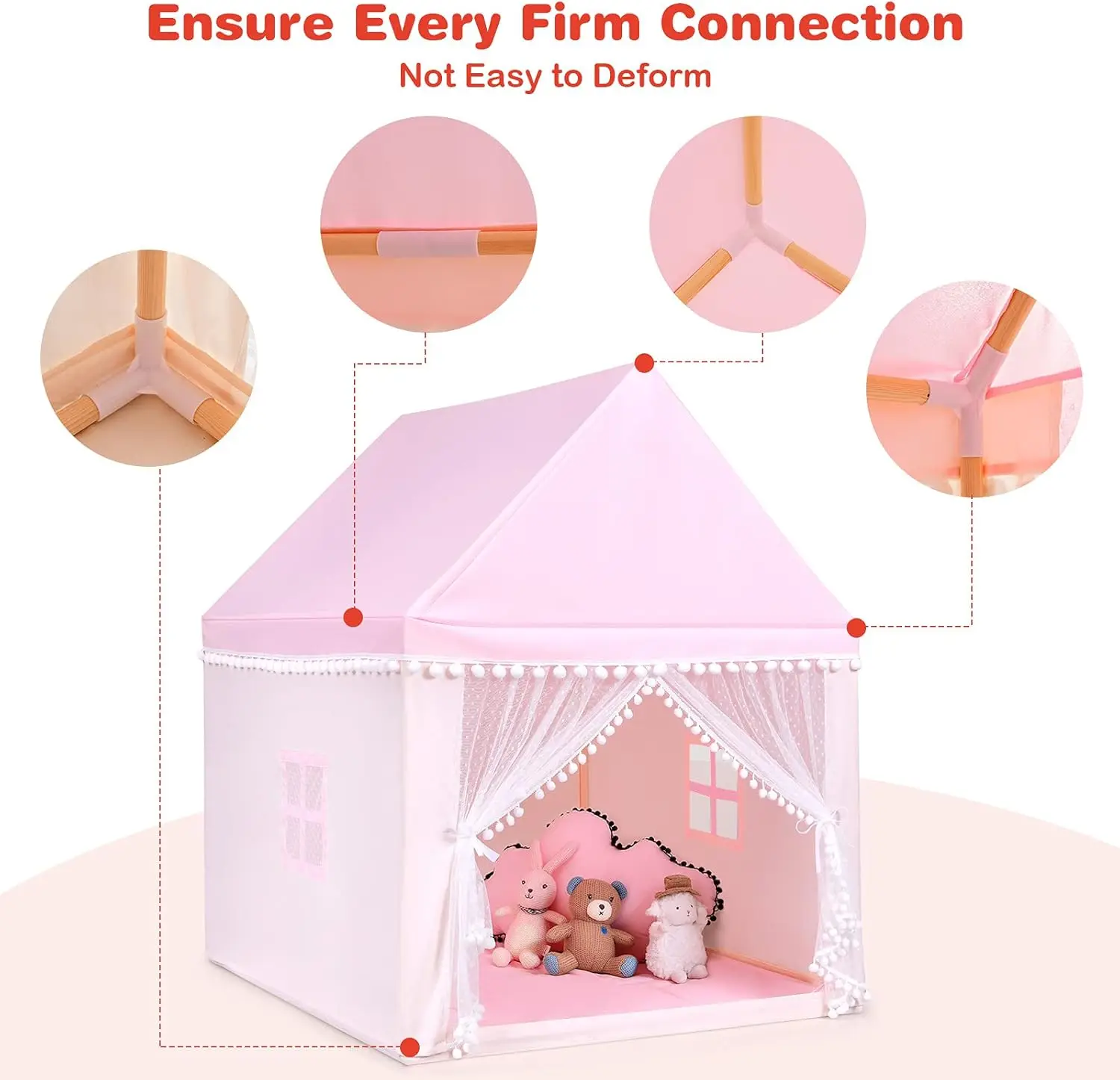 Casa de juegos interior para niños, tienda de campaña de hadas con castillo de juegos para niños con tapete grande y cómodo, cortina y ventanas transpirables, estilo en la azotea