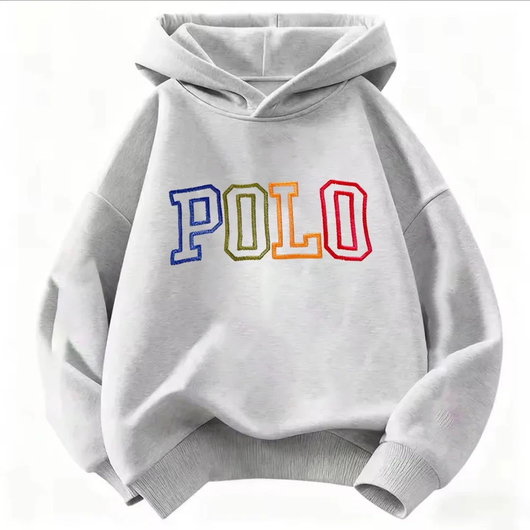 Kinder-Straßenkleidung Kinder-Hoodie Vintage Regenbogen-Umriss POLO-Schrift Grafik Langarm-Sweatshirt Unisex Kleinkinder Jungen Mädchen Alltagskleidung – Detail 4