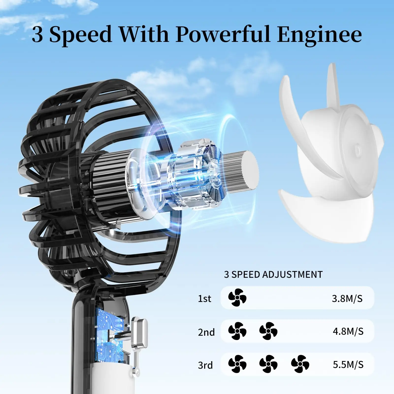 Portable Handheld Fan, Rechargeable Folding Travel Fan, Pocket Fan, Desktop Fan Suitable for Outdoor Travel Beach Summer Cooling