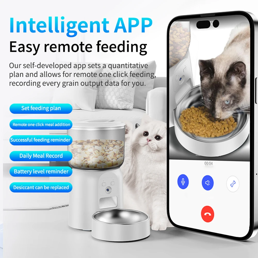 4L Automatic Pet Feeder with Camera Cat and Dog Food Dispenser Smart Timer Cat and Feeder  Science Feeding Supplies