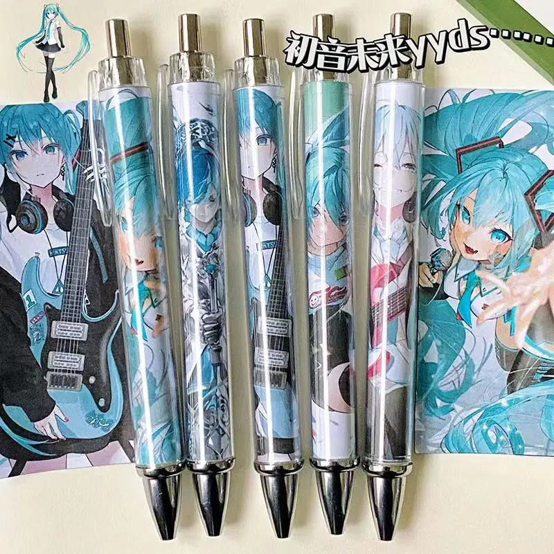 Hatsune Miku cartoon patroon druk op de gelpen bal ST hoofd sneldrogende niet-bleedende inkt borstel inscriptie zwarte handtekening pen