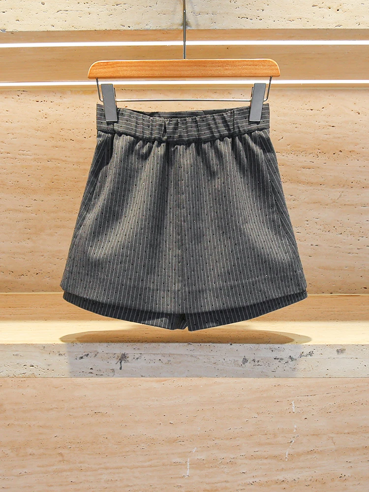 

High Waist Pleated Stripe Suit orts Glittering Vintage Sle Women's Faion Polyester Fiber Commute Simple Design A-Line S...