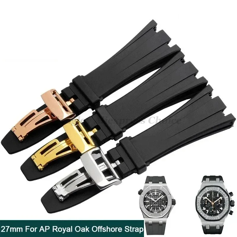 Rubber Watch Strap 26mm 27mm Watchband For AP 15202 15500 15703 26470SO Royal Oak Offshore Black Men\'s Sports Wristband Withtool