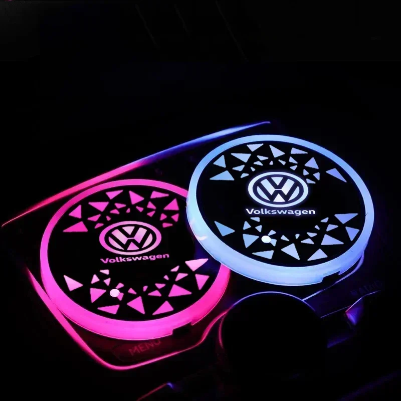 2pcs Luminous LED Car Coaster Water Cup Mat for Volkswagen Golf MK7 Passat Jetta Tiguan Polo Bora Scirocco Beetle Caddy Magotan