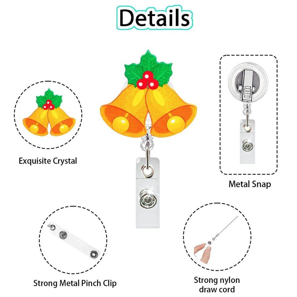 Christmas Themed Retractable Acrylic Badge Reel Rotatable Id Card Holder For Office Workers And Nurses