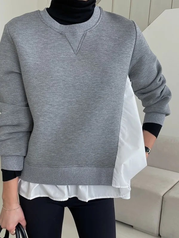 Thiened Patchwork rétro Sweat polyvalent Dongda Gate INS petite ence trajet Sle Long Sve col haut à capuche