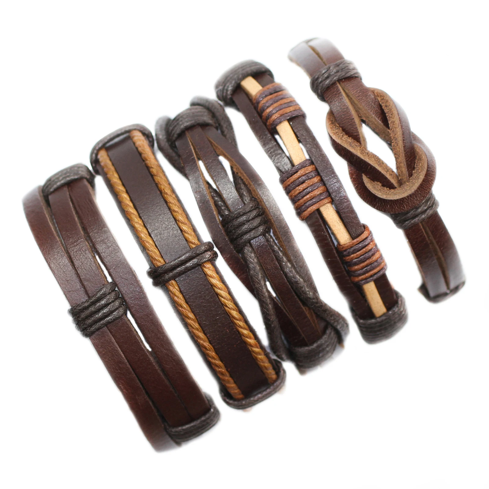 Wholesale 5Pcs/lot Fashion Leather Bracelet Men Multilayer Braid Bracelets & Bangles Wrap Bracelet Women Punk Casual Men Jewelry