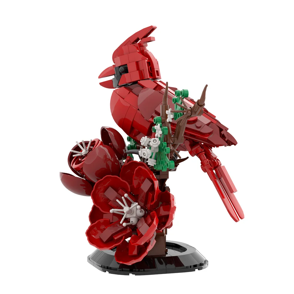 

MOC Northern Cardinal 3D Bird Model Building Blocks Red Sparrow with Flower Stand Home Pet Animal Brick Toy Adult Gift
