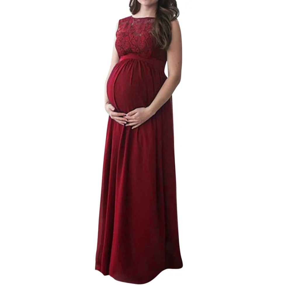 Pregnant Women Lace Long Maxi Dress Maternity Gown Maternity Tops Wedding Guest Dresses for Women Overlay Lace Dress Women