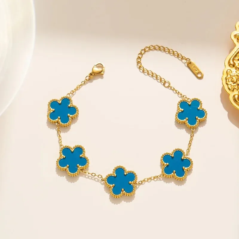 1pc Luxury Stainless Steel Bracelet for Women, Double-sided Five Leaf Flower Bracelet for Women Clover New Fashion Jewelry Gifts