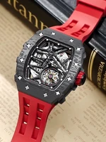 TSAR BOMBA Mens Automatic Watch Luxury Carbon Fiber Mechanical Wristwatch Skeleton Waterproof Clock Tonneau Watch for Men photo 5