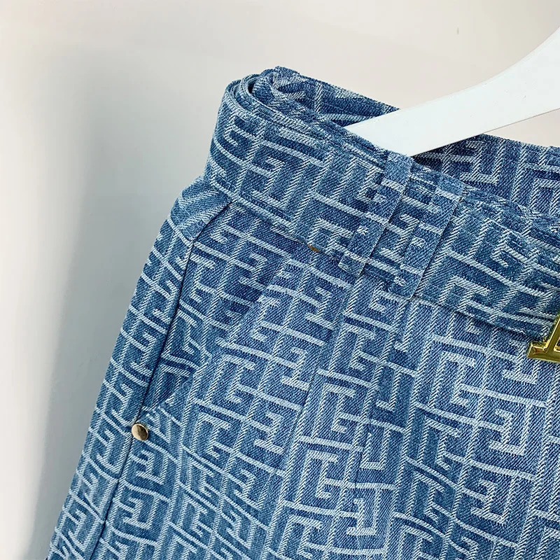 ارتفاع الخصر ort الدنيم النسيج التطريز كيت السراويل النسائية Faion الصيف الاتجاه الأزرق الجينز عالية الخصر orts مع كيتس