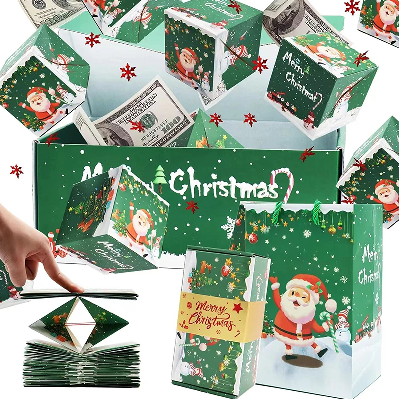 1 Juego de caja de regalo de Navidad creativa, caja de papel plegable, dinero, sorpresa de cumpleaños, caja de rebote, explosiones, sobre rojo, Cajas de Regalo sorprendentes