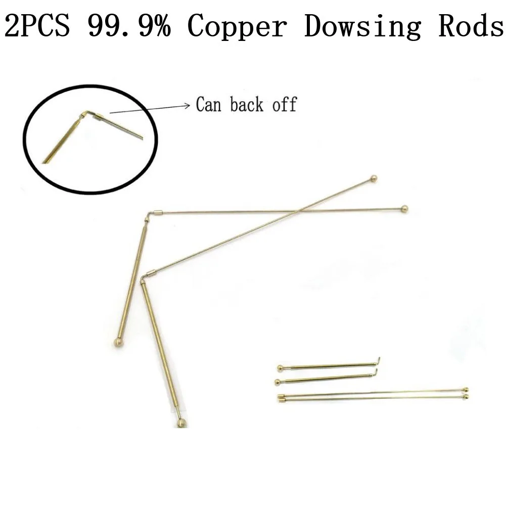 2PCS Copper Dowsing Rods Probe Rod 99.9% For Water Detection Treasure Buried Items Adjustable Handheld Divining Accessories