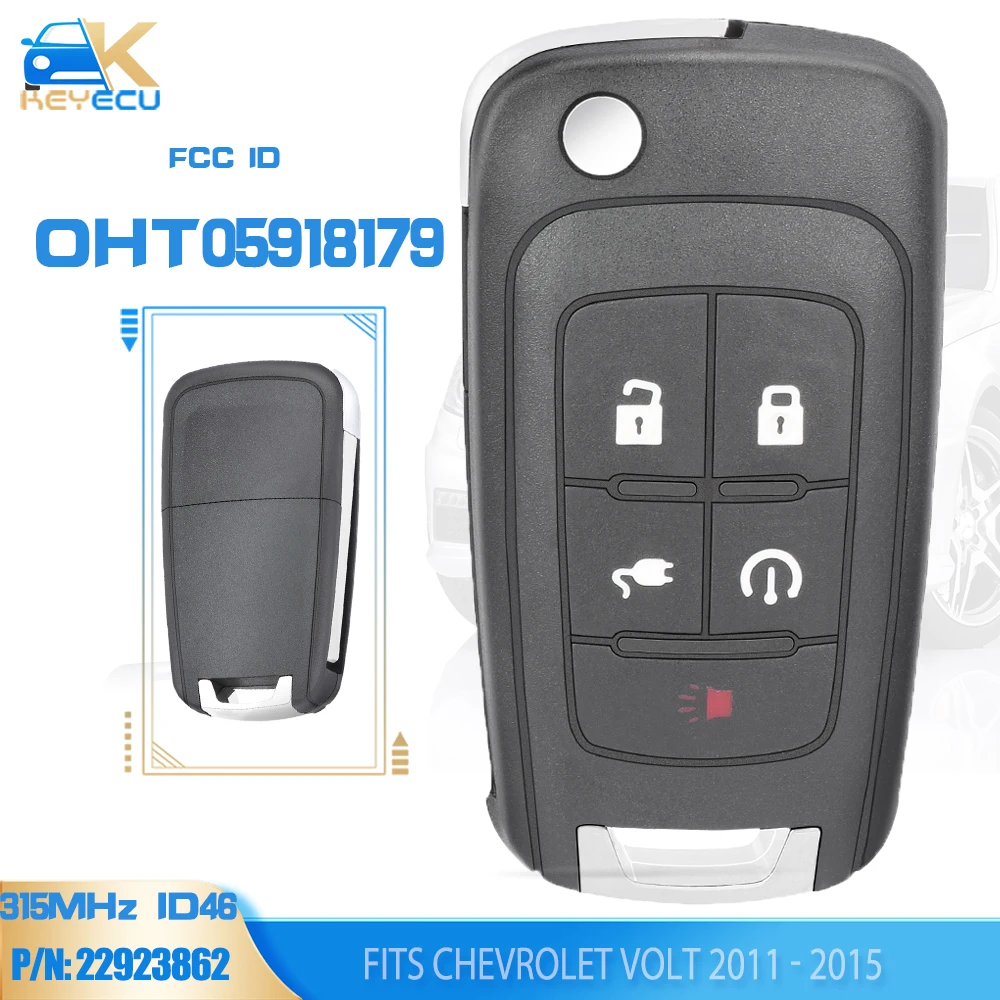 

KEYECU OHT05918179, P/N:22923862 Keyless Go Flip Remote Key 315MHz ID46 5 Button Chevrolet Volt 2011 2012 2013 2014 2015