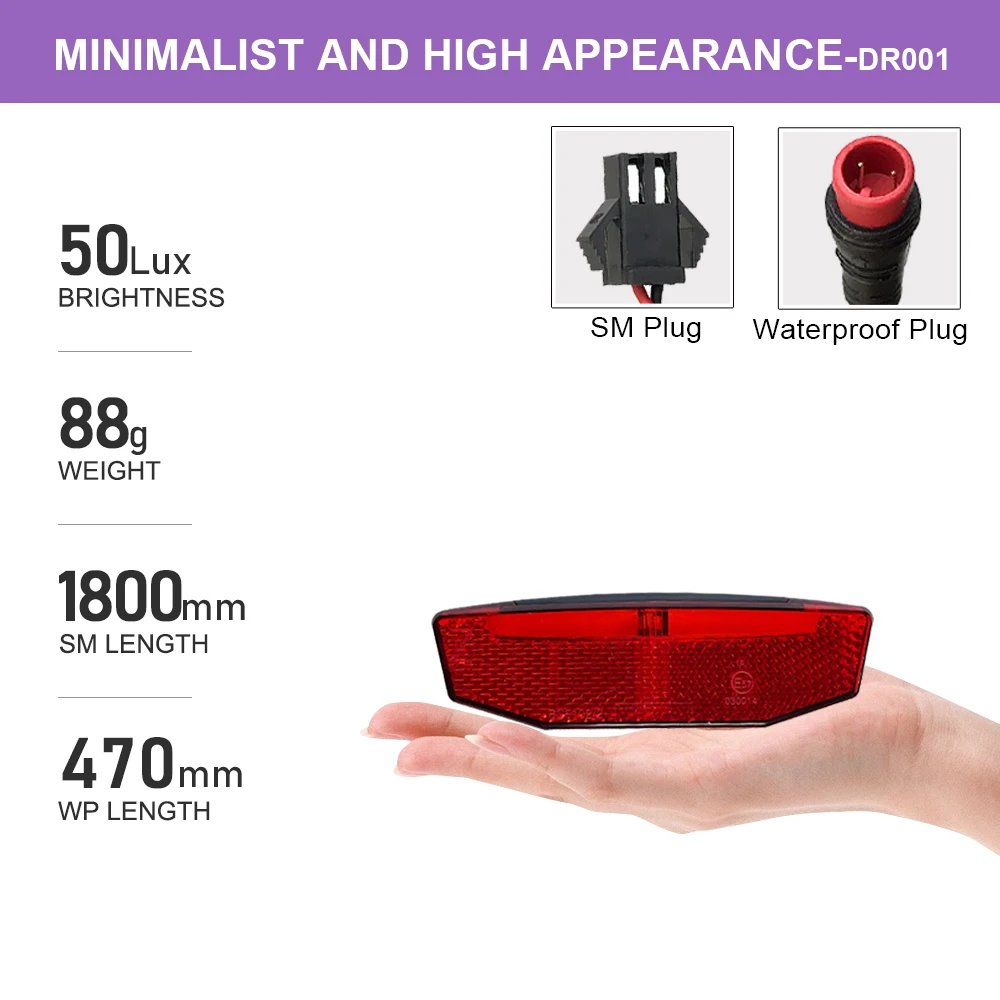 eBike Light Electric Bicycle Headlight TailLight 12V-60V 2Pin SM Waterproof Plug Bike Accessories Cycling
