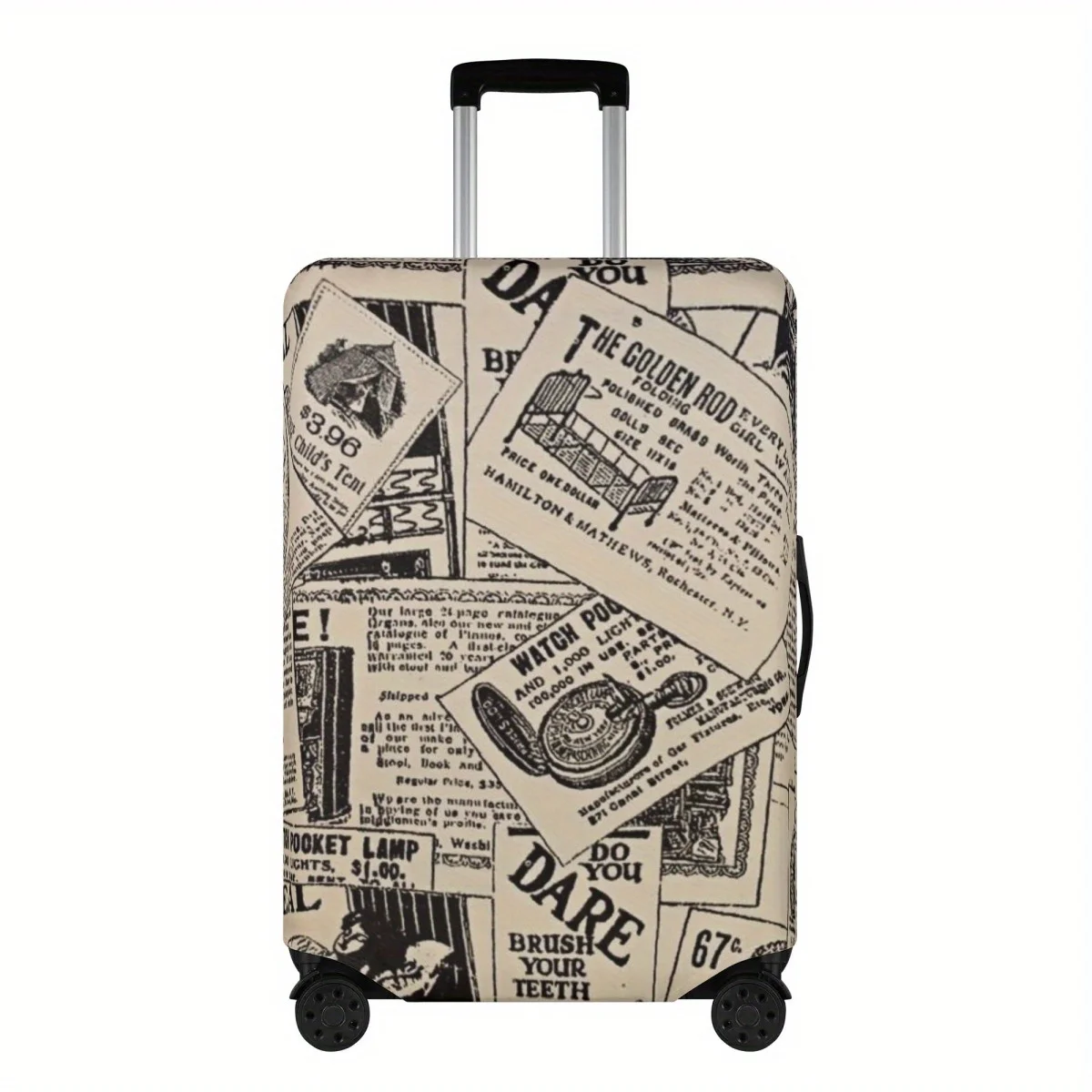 

1pc Vintage Black and White Newspaper Print Luggage Dust Cover - Unique Design for Men Women