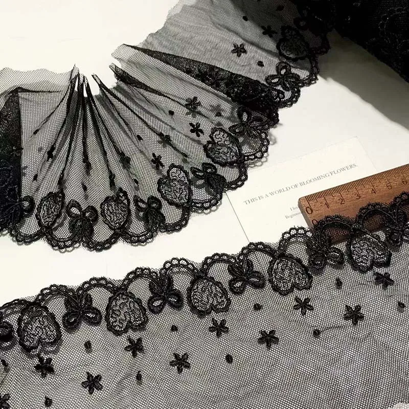 

15 ярдов черного кружева с вышивкой в виде сердец для отделки юбок, нижнего белья, шитья, рукоделия, ткань для одежды, кружевная тесьма