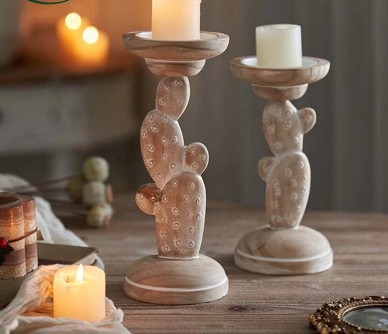 

Японский бревенчатый ветер, резьба по цельному дереву, подсвечник, кактус, персонализированная креативная подставка для свечи, рождественское украшение, орнамент