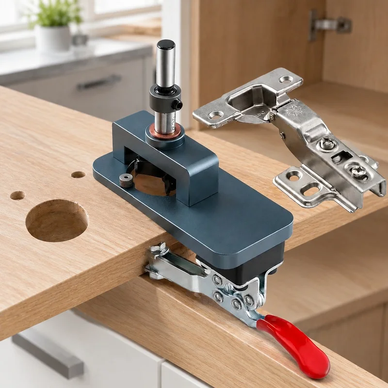 Precision Edge Clamp with Hardened Drill Bushings for Installing 35mm Cabinet and Furniture Hinges