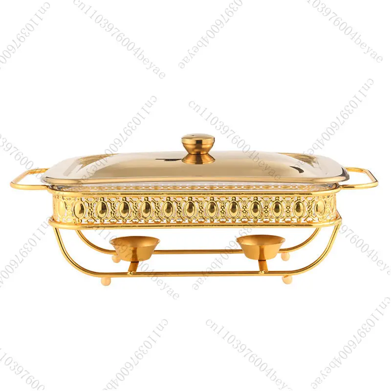 Golden rectangular glass dining stove hotel buffet stove restaurant dry pot food heating insulation container