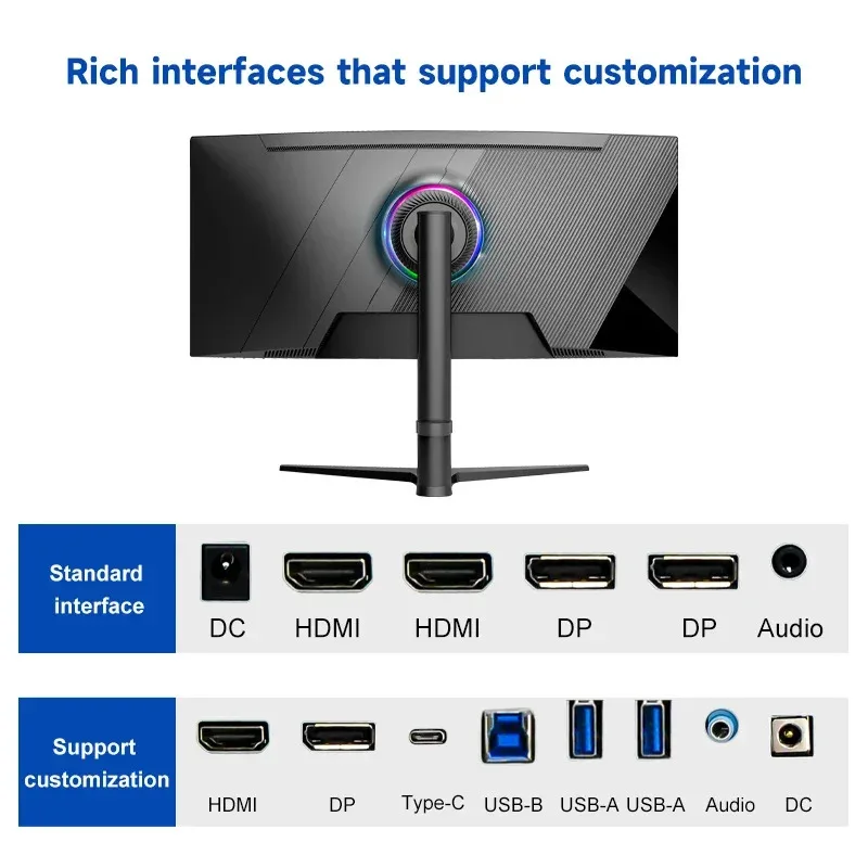 Curved Monitor Price 34 Inch Anti-Blue Light 165Hz Computer Screen PC Monitor 1080p 2k 4K Gaming Monitors