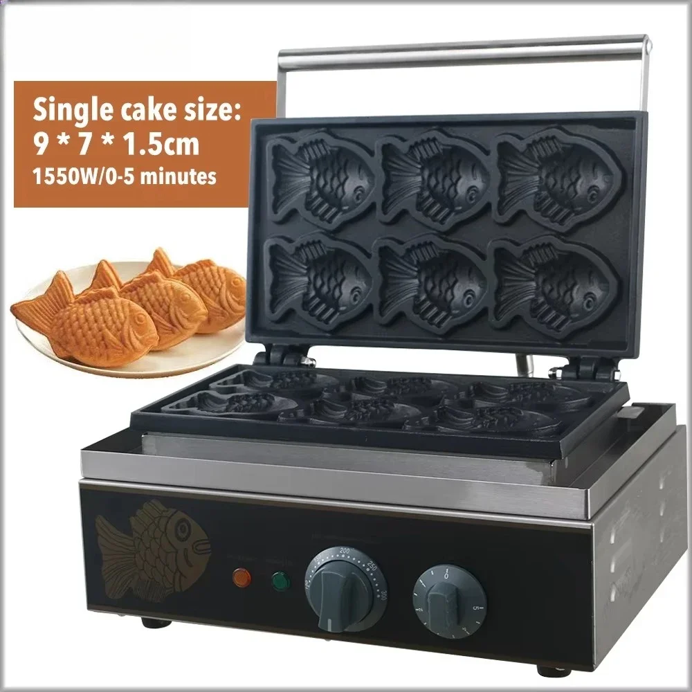 6 Fish Shape Commercial Taiyaki Maker Electric Stuffed Fish Cake Machine Fish Waffle Baking Machine