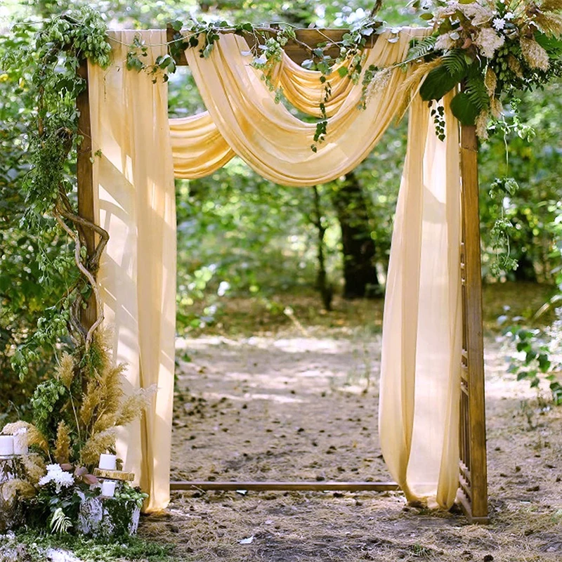 Tela drapeada de arco de boda para ceremonia, decoración de recepción, cortinas de tela transparente de gasa para escenario de fiesta, ducha