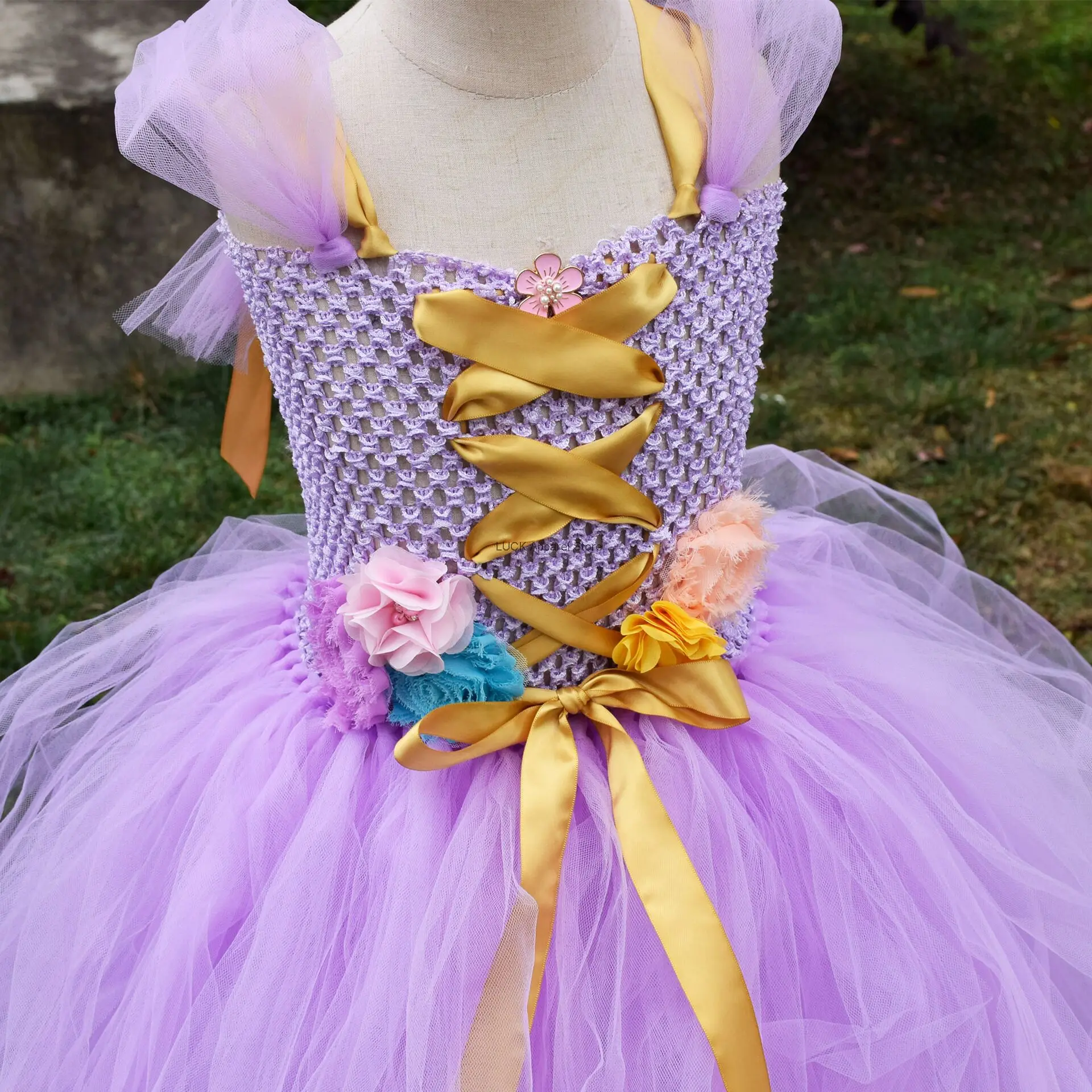 Kinderdag Cosplay Doek Meisje Prinses Jurk Lang Haar Verwarde Rapunzel Jurk Meisje Elegante Tutu Jurk