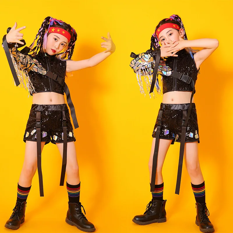 Kids Girls Jazz Suit Kpop HipHop Dance Stage Performance Costume Jazz Street Dance Wear Costume Catwalk Dancer