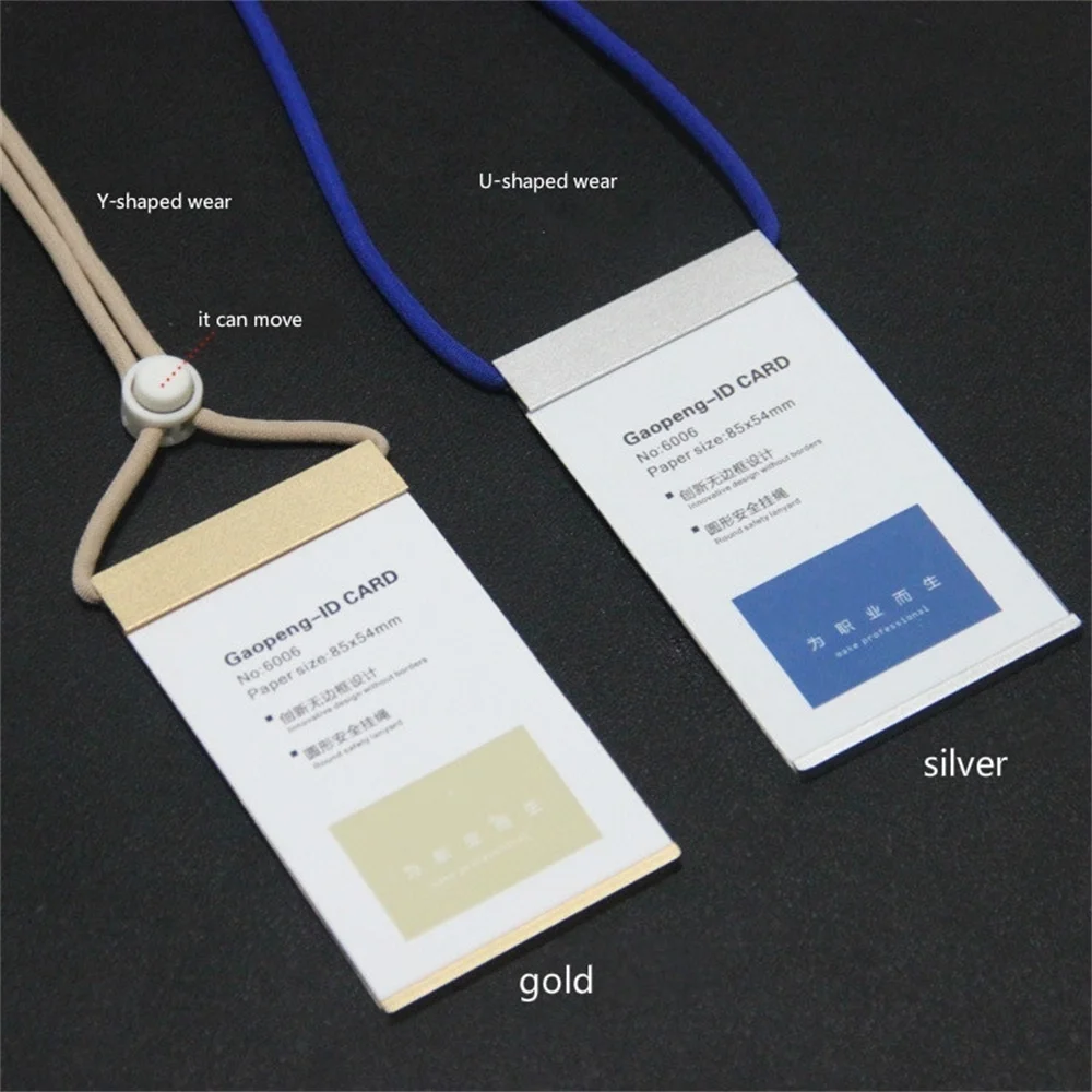 85*54mm Gold Silver Aluminum Alloy Name Tag Badge Id Card Holders Work Business Pass Case With Adjustable Neck Lanyard