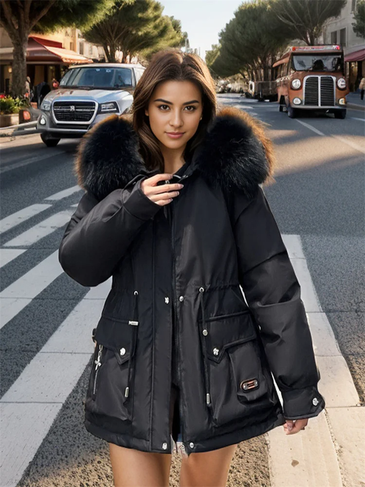 Woman Parka Winter Jacket 2024 New Design Fur Collar Warm Thick Zipper Snow Wear Coat Woman Winter Clothes