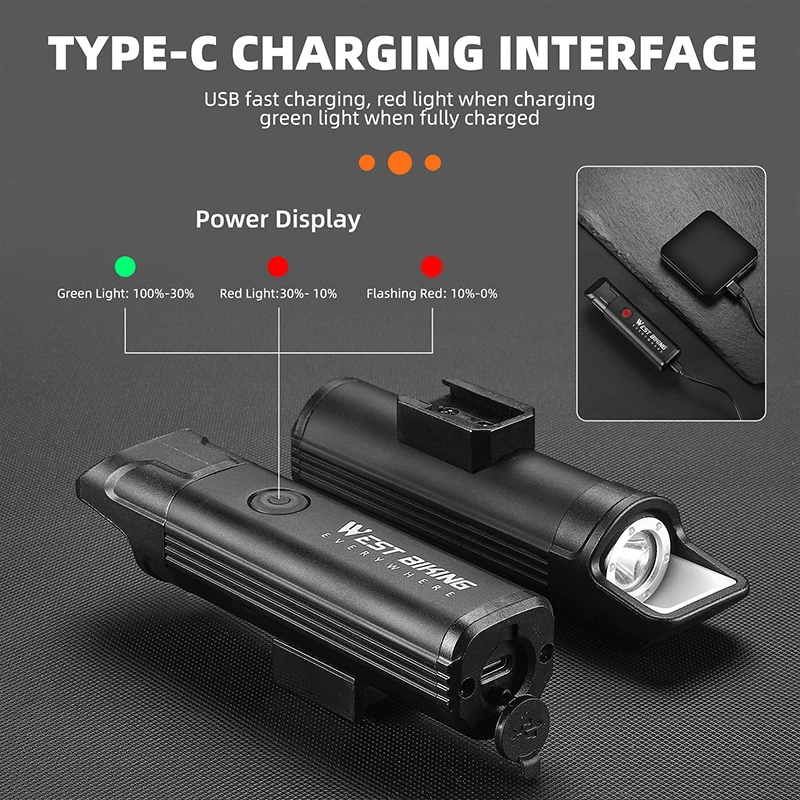 WEST BIKING New Bicycle Light Anti-glare USB Charging LED Cycling Headlight MTB Front Light Aluminum Alloy Flashlight Bike Light